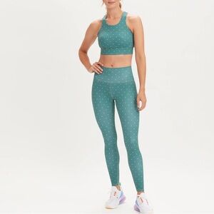 Renwick Set Green Dot Dotted Print Legging + Sports Bra Top Size Medium